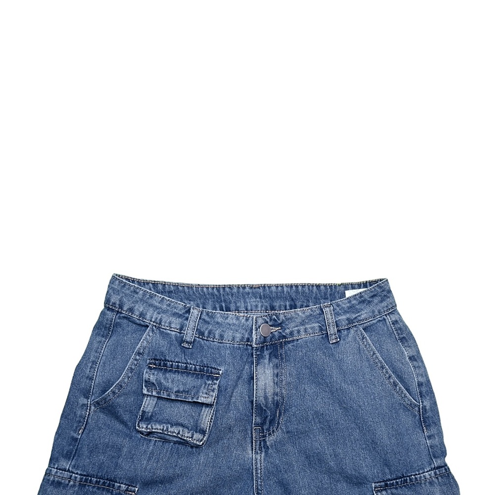 Blue Pleated Cargo Shorts - Picture 3 of 7